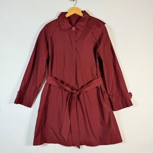 TravelSmith Womens‎ Medium Hooded Rain Coat Burgundy Belted Lightweight Jacket